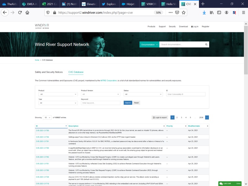 Figure 5. CVE database hosted on the Wind River website